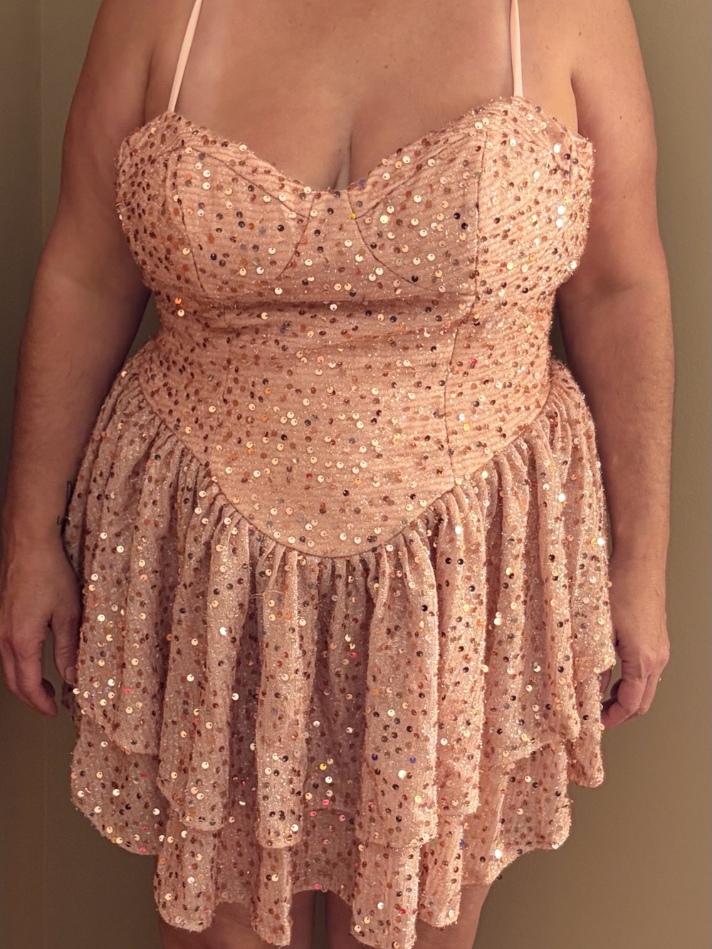 Amazon Rose Gold Sequin Bustier Mini Dress prom, homecoming, wedding